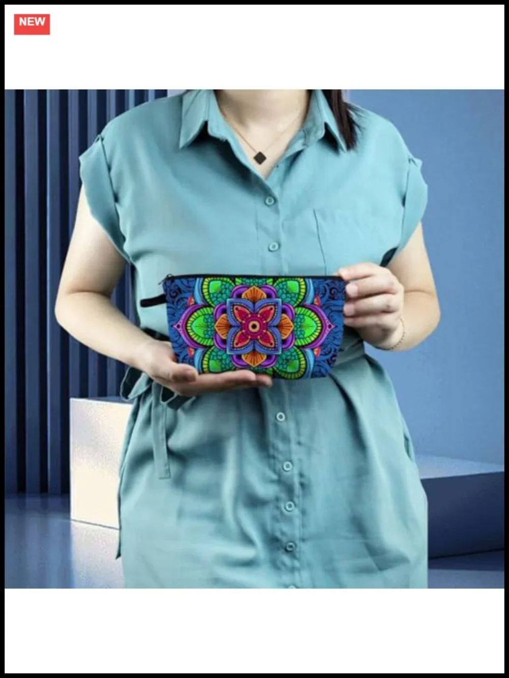 Cosmetic Bag with Mandala Flowers Print, Padded Zipper Pouch Organizer for